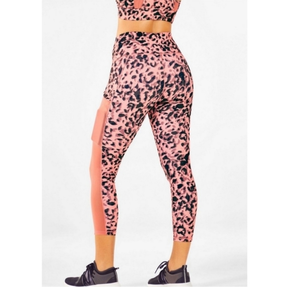 Fabletics pink leopard crop leggings